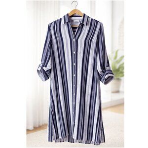Tommy Bahama Striped Button Up Cover Up, Women’s Small Beach Tunic Dress, Navy